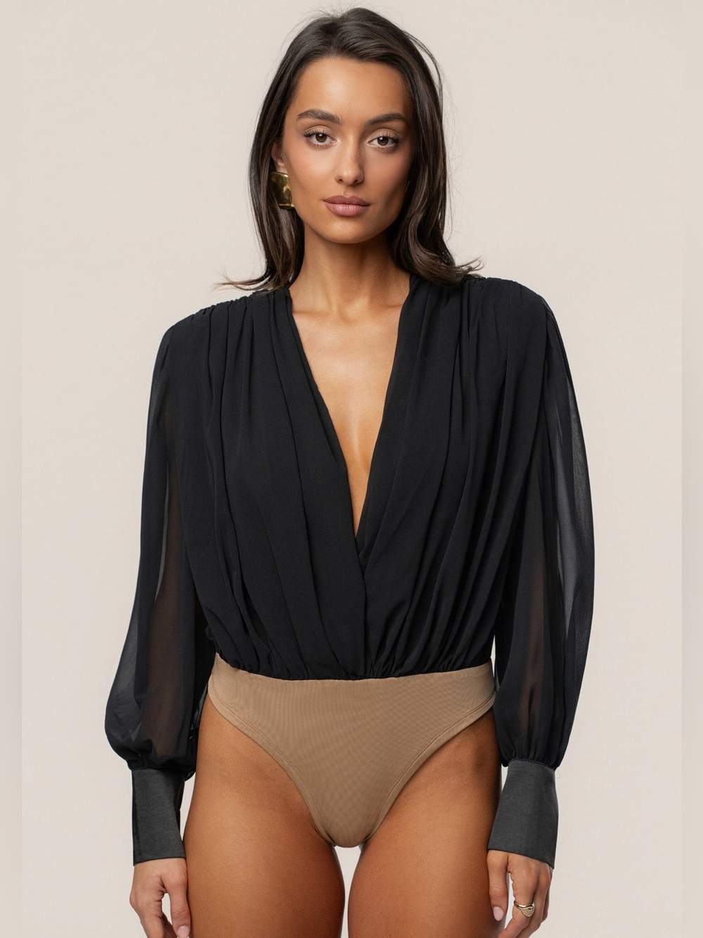 JLUXLABEL Black Refined Pleated Chiffon Top